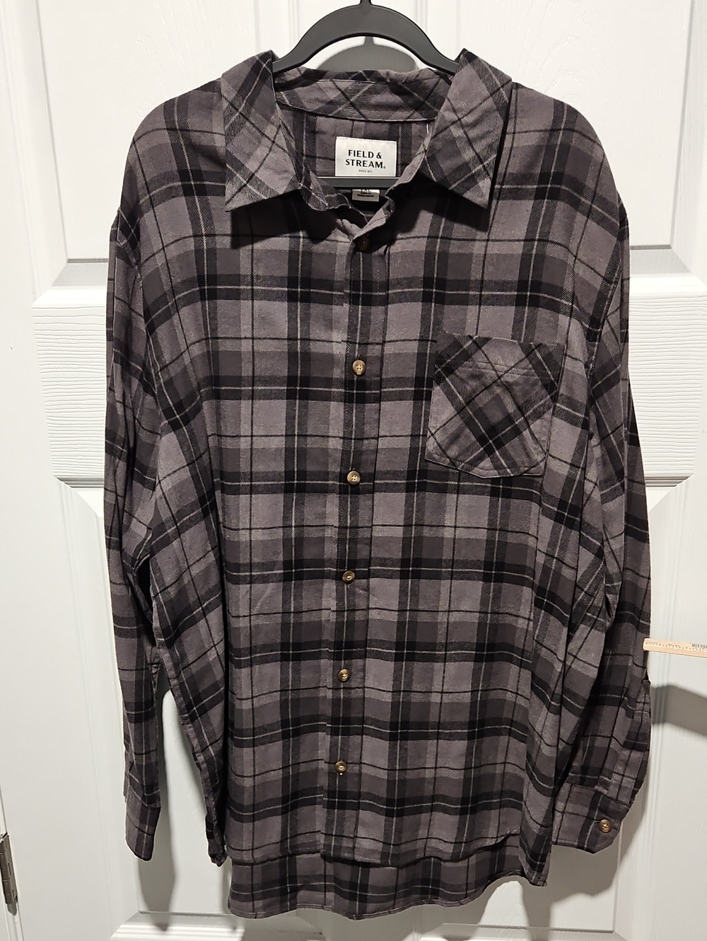 Field & Stream Men's Black and Gray Plaid Button-Down Shirt 2XL